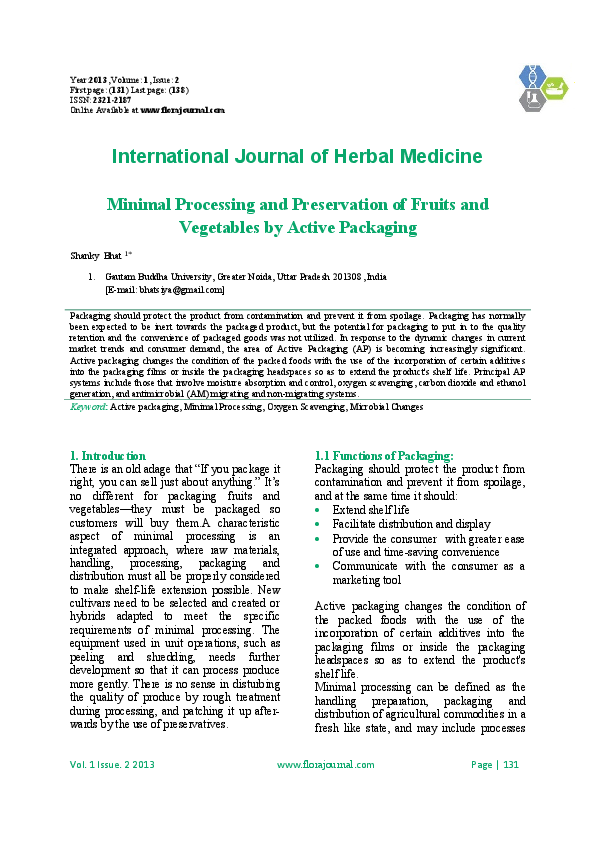 (PDF) Minimal Processing and Preservation of Fruits and Vegetables by
