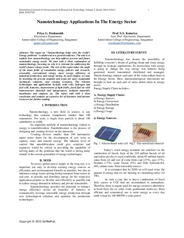 (PDF) Nanotechnology Applications In The Energy Sector