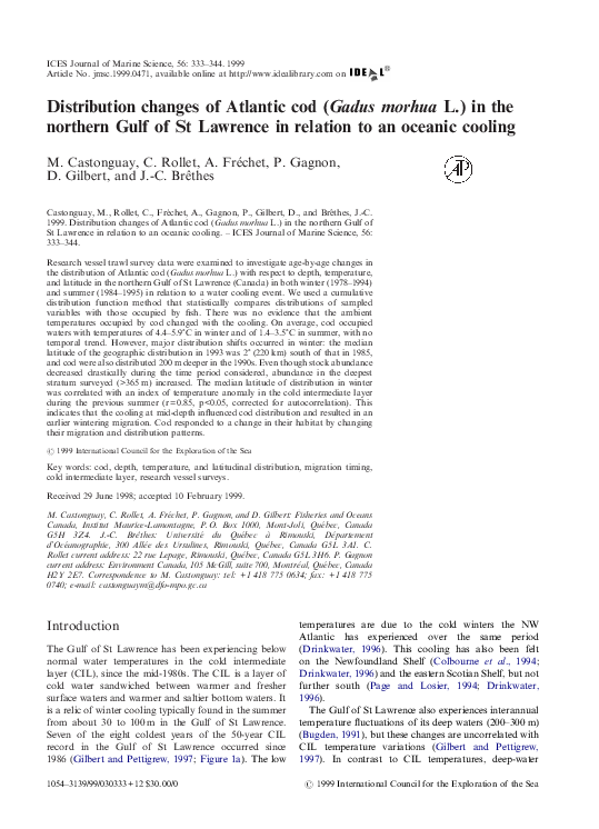 (PDF) Distribution changes of Atlantic cod (Gadus morhuaL.) in the ...