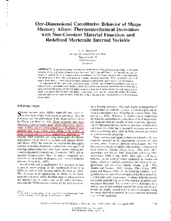 (PDF) One dimensional constitutive behaviour of shape memory alloys..