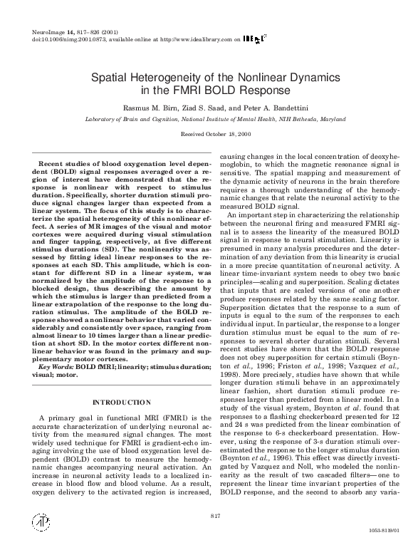 (PDF) Spatial Heterogeneity of the Nonlinear Dynamics In the FMRI BOLD ...