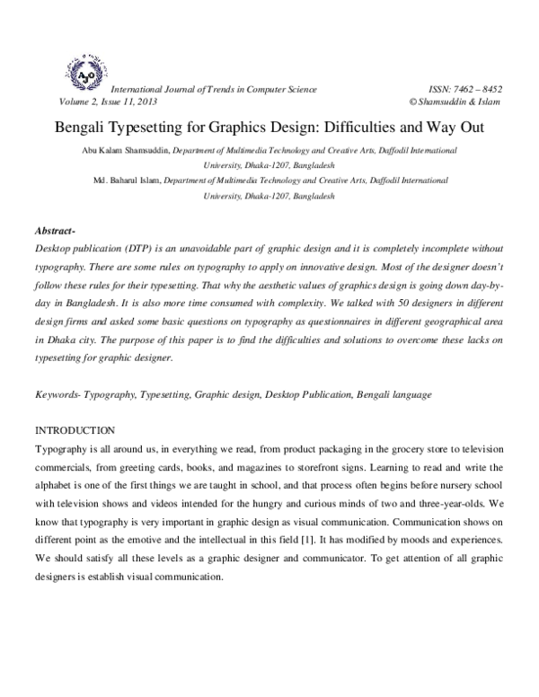(PDF) Bengali Typesetting for Graphics Design: Difficulties and Way Out