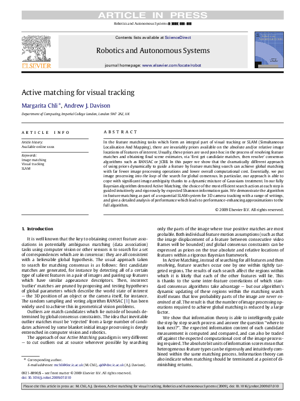 (PDF) Active Matching for Visual Tracking