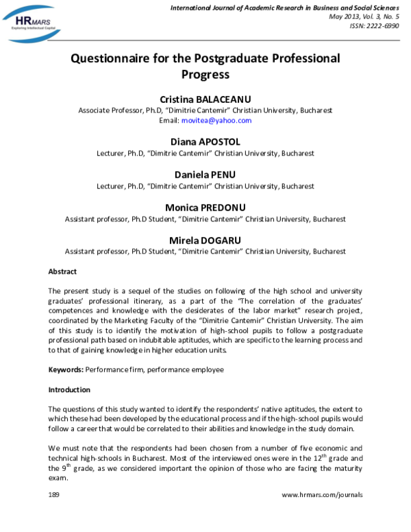 (PDF) Questionnaire for the Postgraduate Professional Progress