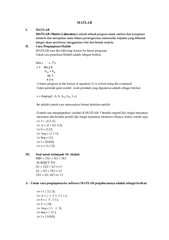(DOC) MATLAB I