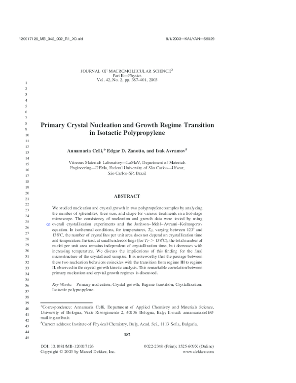 (PDF) Primary Crystal Nucleation and Growth Regime Transition in ...