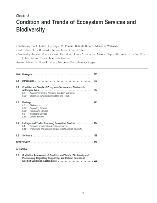 (PDF) Condition and Trends of Ecosystem Services and Biodiversity