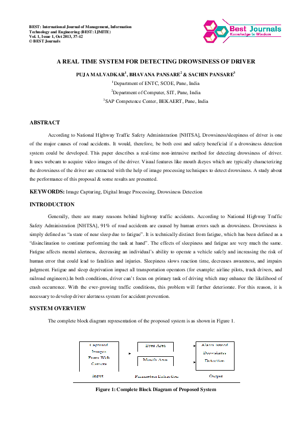 (PDF) A REAL TIME SYSTEM FOR DETECTING DROWSINESS OF DRIVER