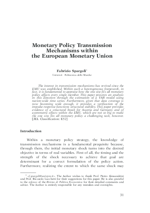(PDF) Monetary Policy Transmission Mechanisms within the European ...