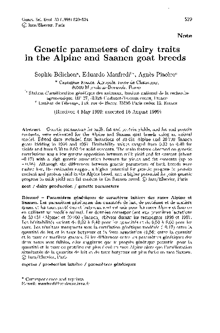 Pdf Genetic Parameters Of Dairy Traits In The Alpine And Saanen Goat Breeds Eduardo Manfredi Academia Edu