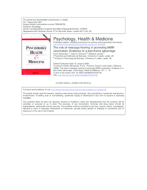 (PDF) The role of message framing in promoting MMR vaccination ...