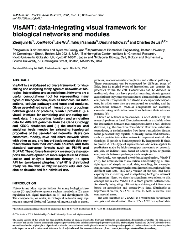 (PDF) VisANT: data-integrating visual framework for biological networks ...