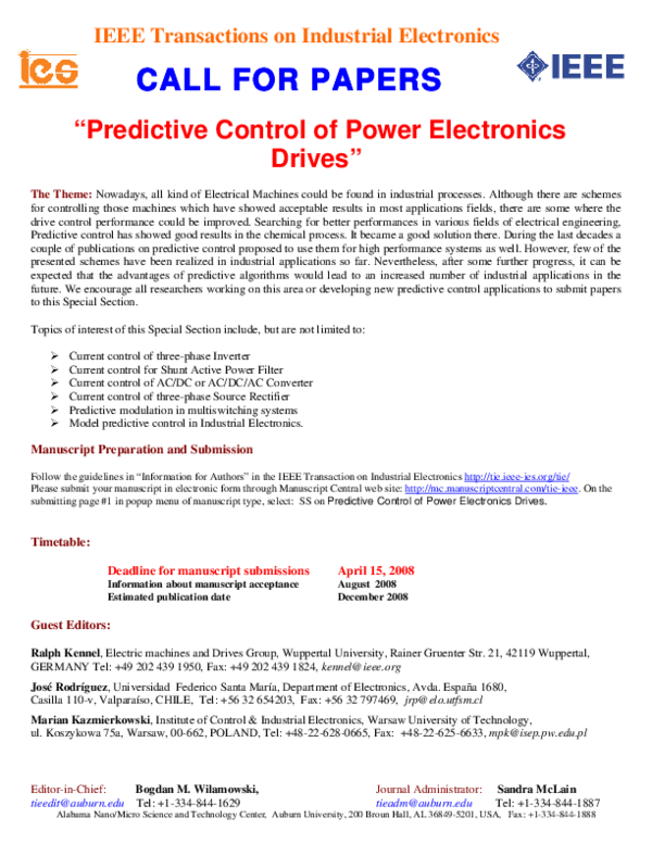 (PDF) Predictive Control in Power Electronics and Drives Jose