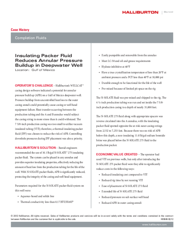 (PDF) Insulating Packer Fluid Reduces Annular Pressure Buildup in