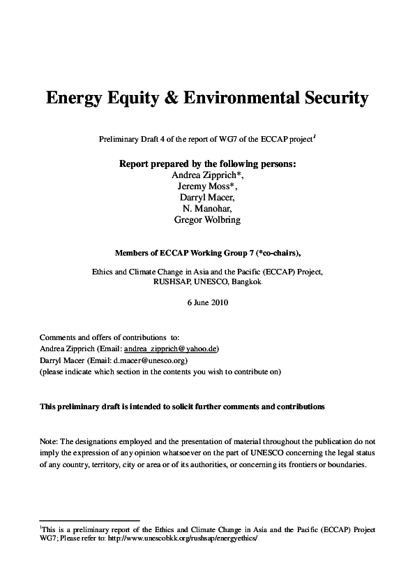 TURU PDF) Energy Equity and Environmental Security