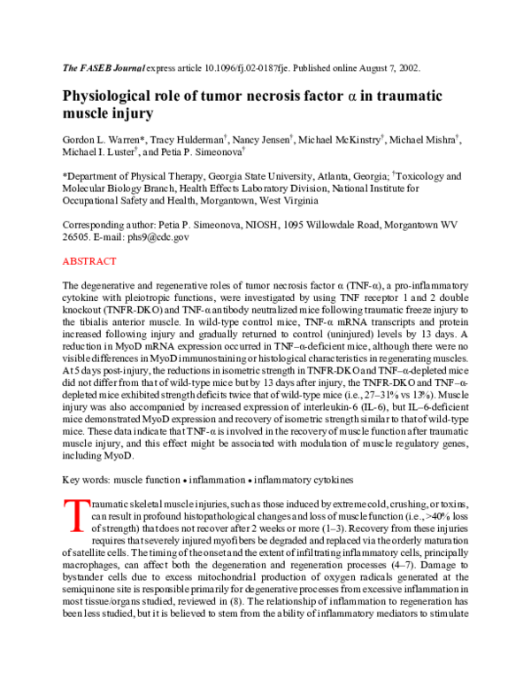 (PDF) Physiological role of tumor necrosis factor a in traumatic muscle ...