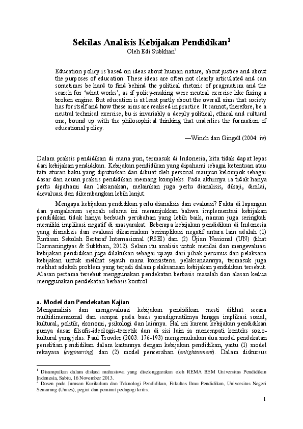 Pdf Mengenal Singkat Analisis Kebijakan Pendidikan