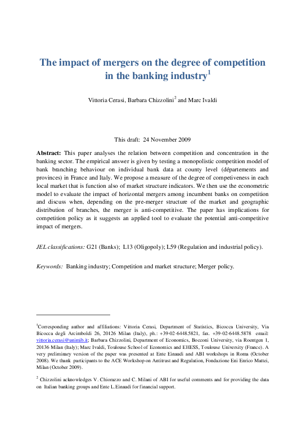 (PDF) The Impact of Mergers on the Degree of Competition in the Banking ...