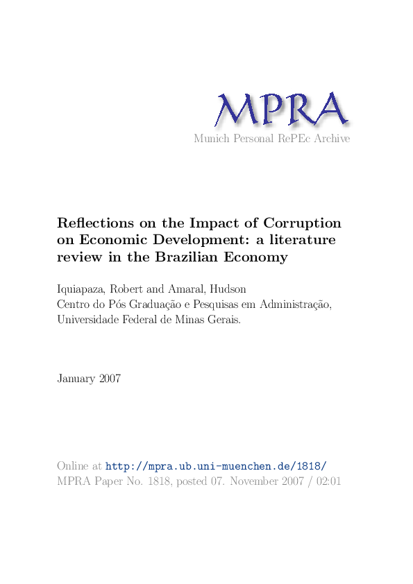 (PDF) Reflections on the Impact of Corruption on Economic Development ...