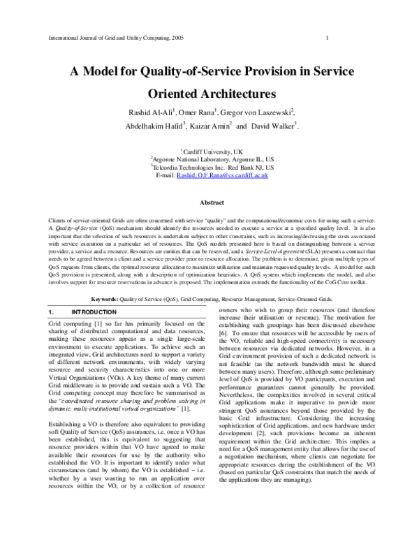 (PDF) A Model for Quality-of-Service Provision In Service Oriented ...