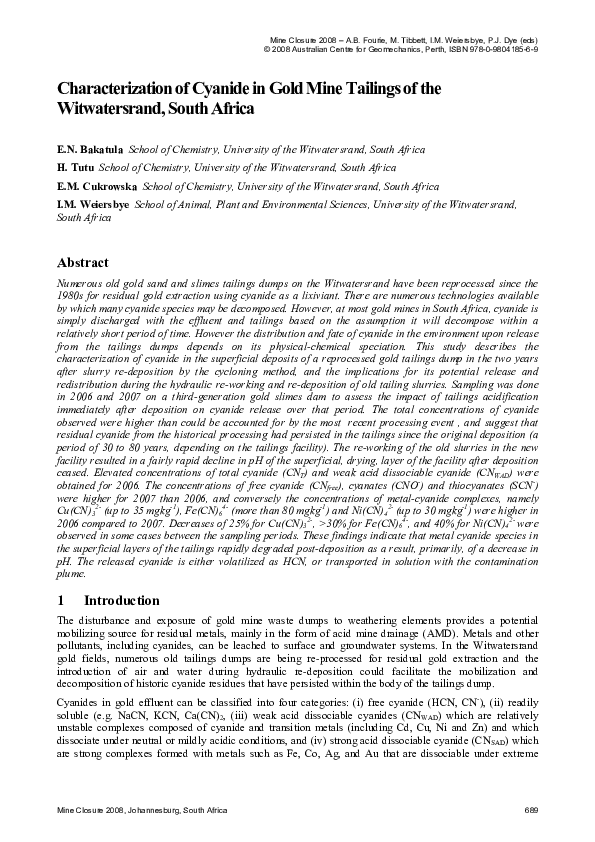 (PDF) Full paper_Characterisation of cyanide in gold mine tailings of