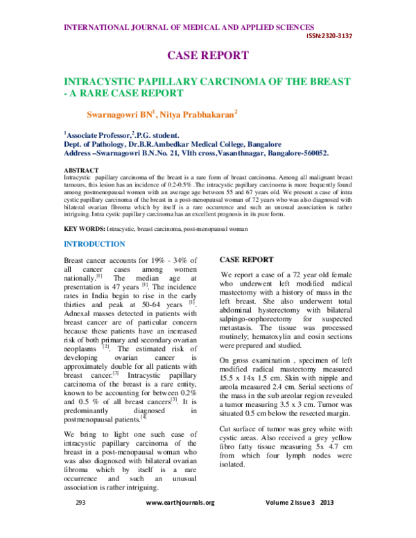 (PDF) CASE REPORT INTRACYSTIC PAPILLARY CARCINOMA OF THE BREAST -A RARE ...