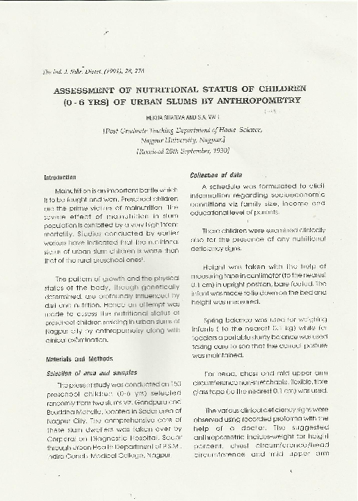 (PDF) Assessment of nutritional status of pre-school children (0-6 ...