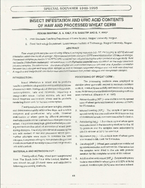 (PDF) Insect infestation and uric acid content of raw and processed ...