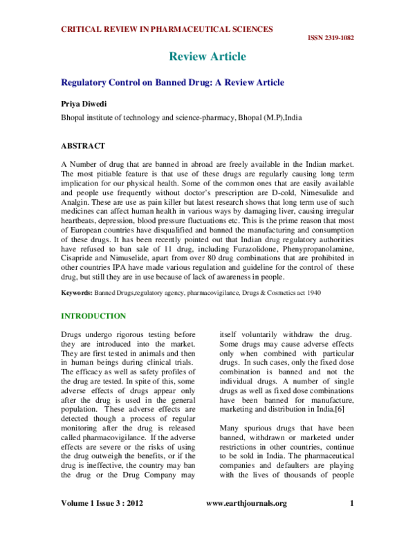 (PDF) Article Regulatory Control on Banned Drug A Review Article