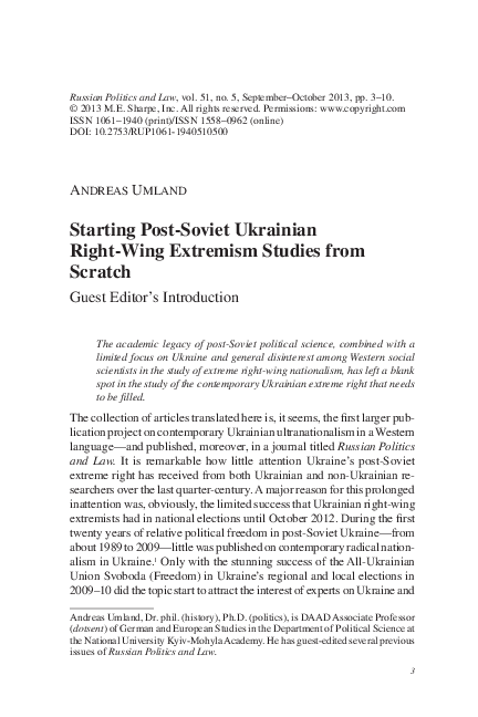 Starting Post-Soviet Ukrainian Right-Wing Extremism Studies from Scratch: Guest Editor's Introduction