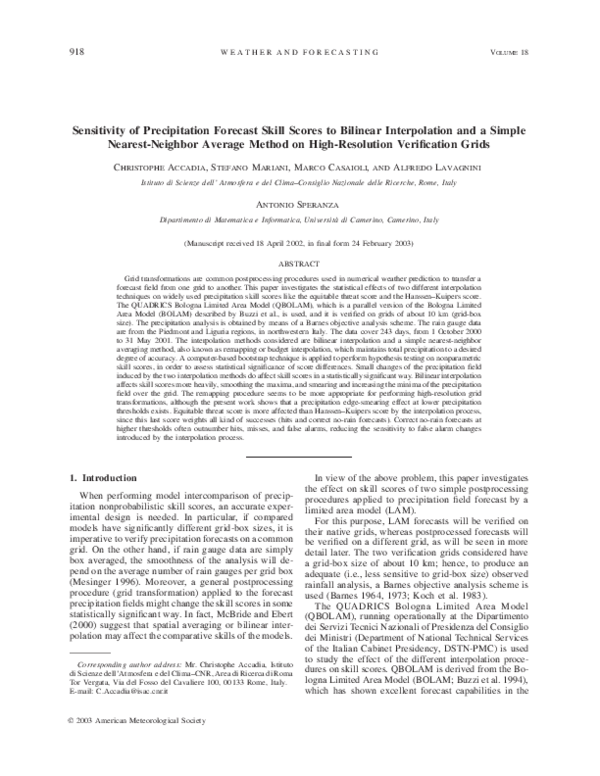 (PDF) Sensitivity of Precipitation Forecast Skill Scores to Bilinear ...
