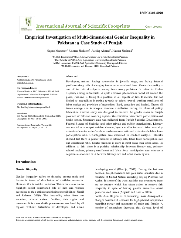 (PDF) Empirical Investigation of Multi-dimensional Gender Inequality in ...