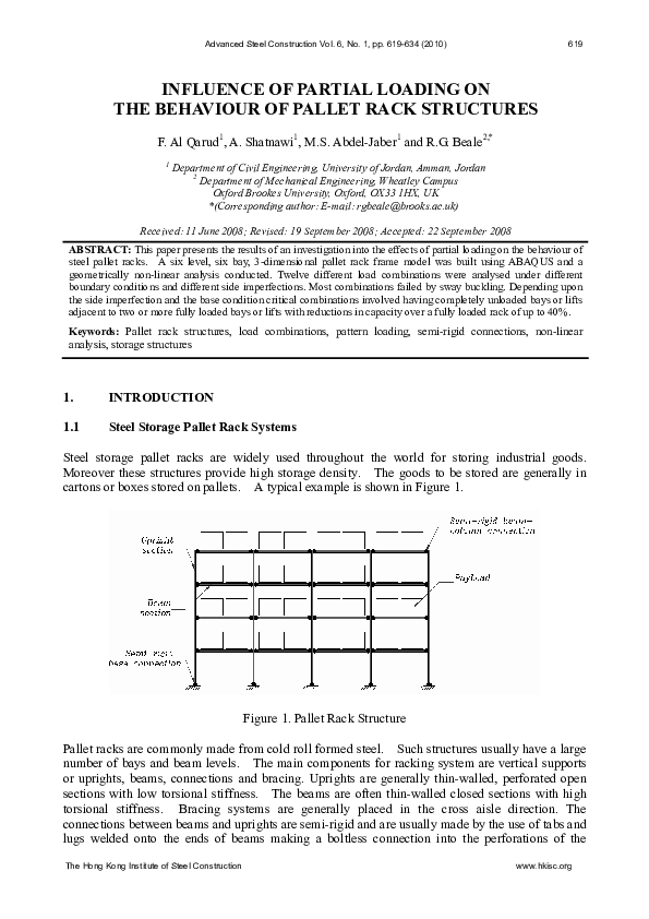 (PDF) INFLUENCE OF PARTIAL LOADING ON THE BEHAVIOUR OF PALLET RACK ...
