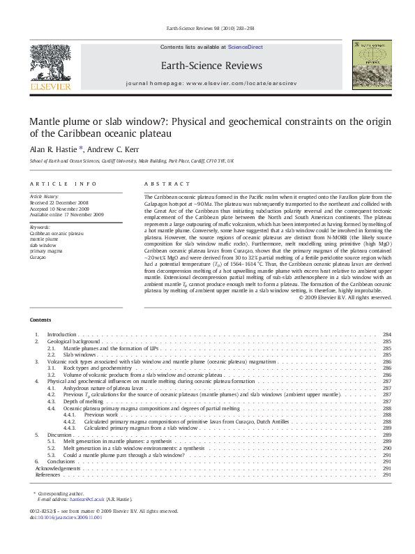 (PDF) Mantle plume or slab window?: Physical and geochemical ...