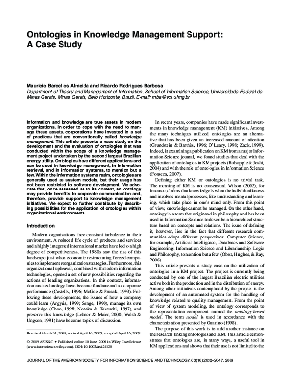 (PDF) Ontologies in Knowledge Management Support: A Case Study
