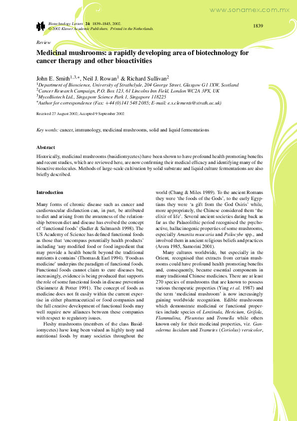 (PDF) Medicinal Mushrooms a Rapidly Developing Area of Biotechnology