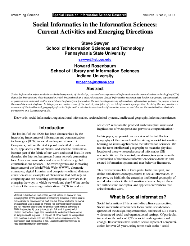 (PDF) Social Informatics In the Information Sciences: Current ...