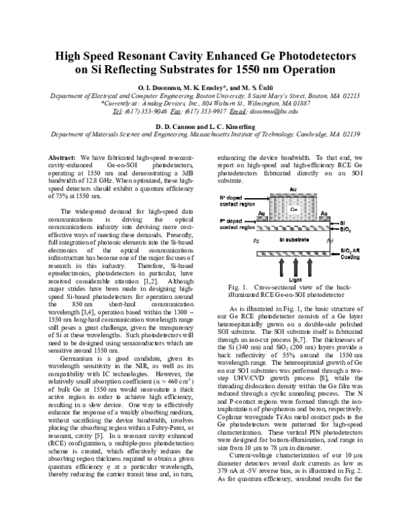 (PDF) Highspeed resonant cavity enhanced Ge photodetectors on