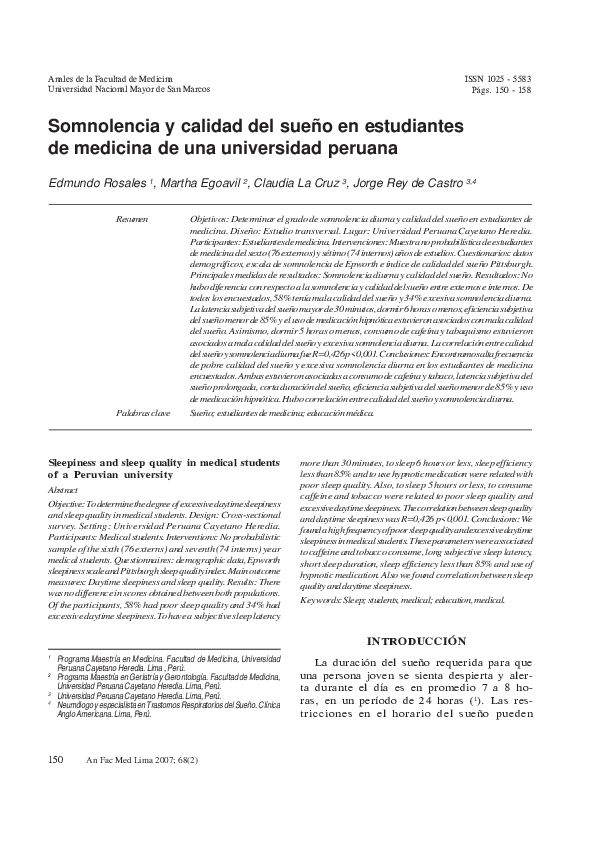 (PDF) Somnolencia y calidad del sueño en estudiantes de medicina de una ...
