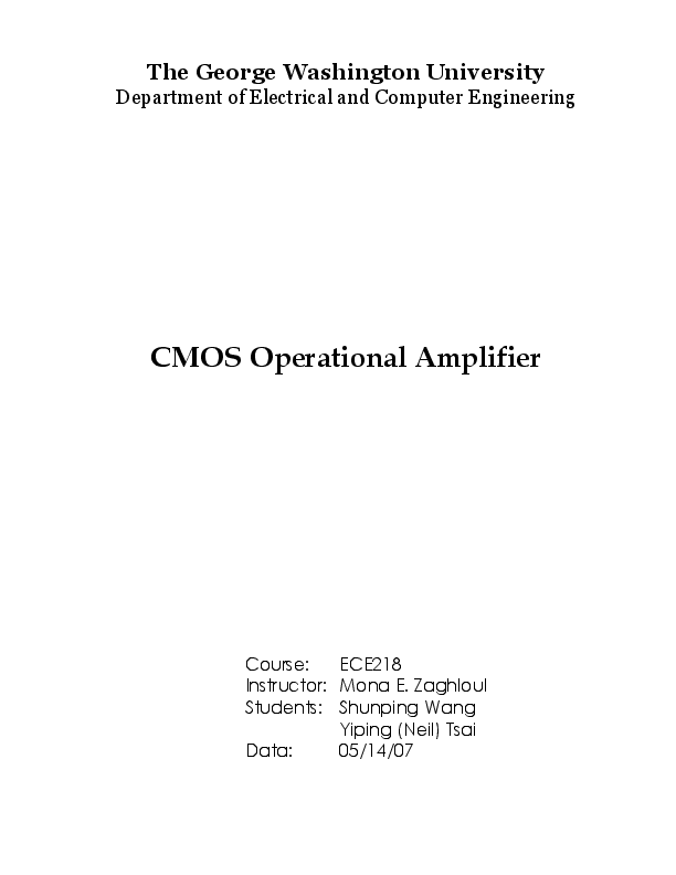 Pdf The Ece 218 Analog Vlsi Circuit Design Cmos Operational Amplifier Swapnil Gourkar Academia Edu