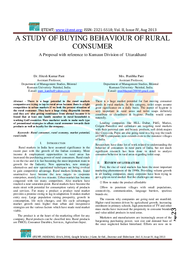 (PDF) A Study Of Buying Behaviour Of Rural Consumer