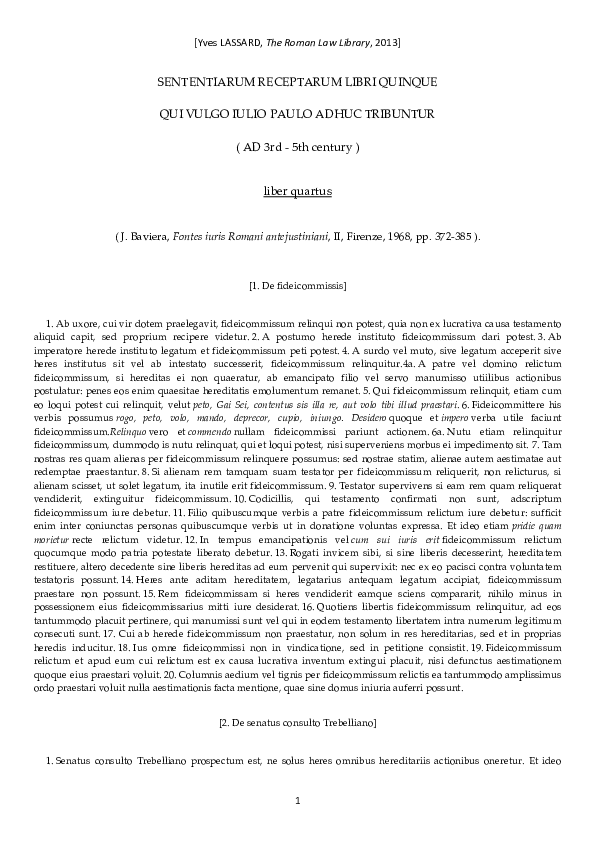 (PDF) Pauli sententiarum ad filium libri quinque liber IV