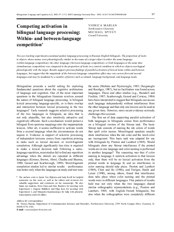 (PDF) Competing Activation In Bilingual Language Processing: Within-and ...