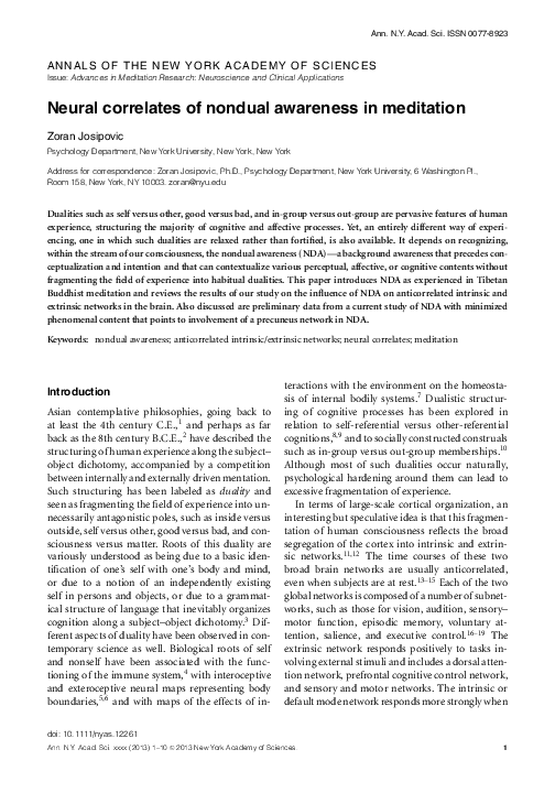 (PDF) Neural correlates of nondual awareness in meditation