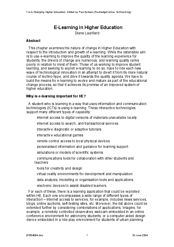 Doc E Learning In Higher Education