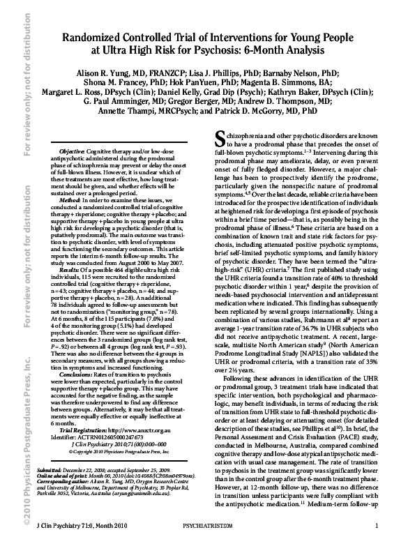 (PDF) Randomized Controlled Trial of Interventions for Young People at ...