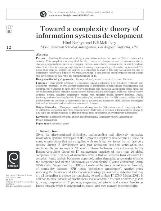 (PDF) Toward a Complexity Theory of Information Systems Development