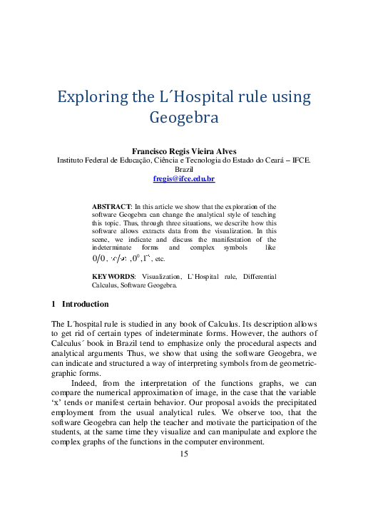 (PDF) Exploring the L´Hospital rule using Geogebra