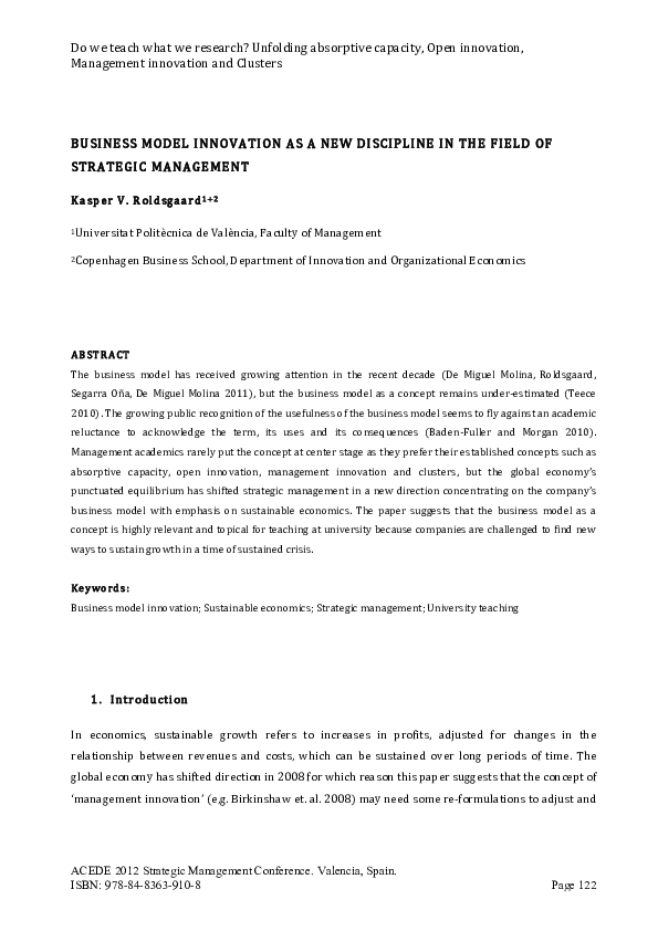(PDF) BUSINESS MODEL INNOVATION AS A NEW DISCIPLINE IN THE FIELD OF ...