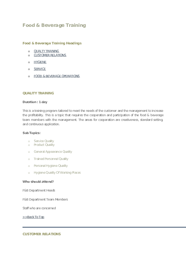 (DOC) Food & Beverage Training Food & Beverage Training Headings